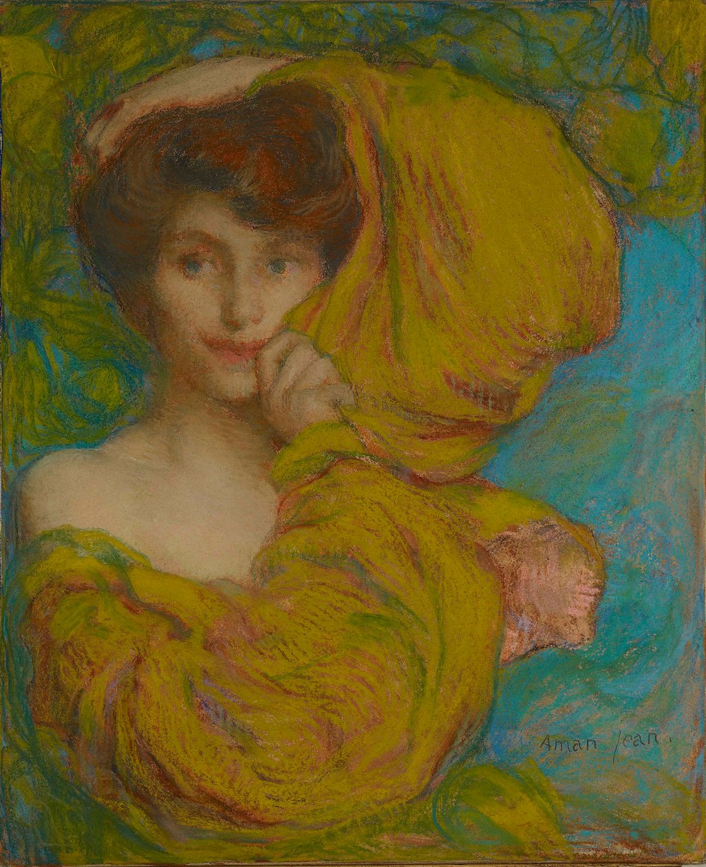 Jeune femme avec écharpe jaune, vers 1900 - Edmond François Aman Jean