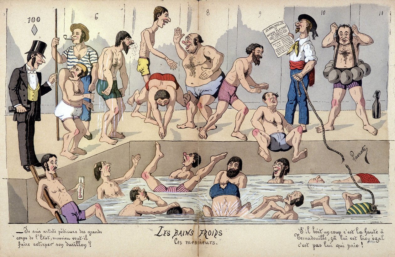 Caricature de la société française par Lavrate : bains publics - Edmond Lavrate