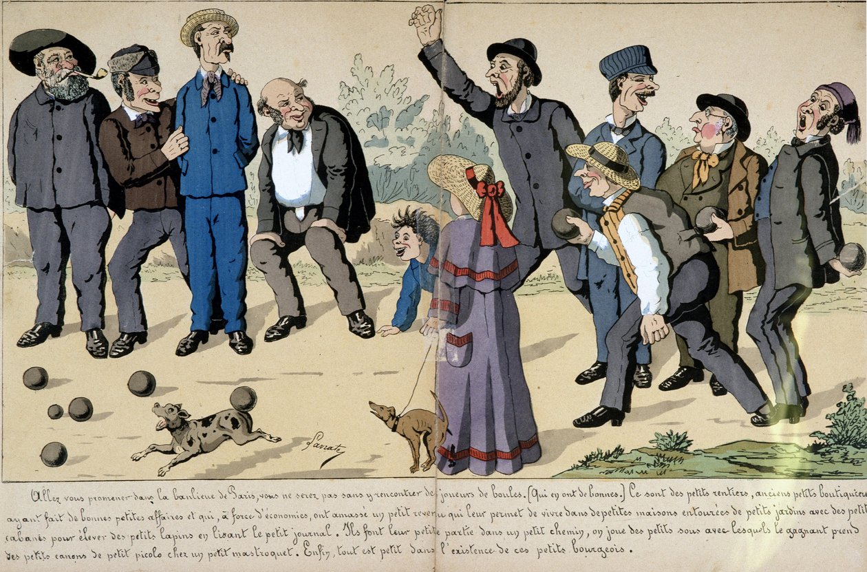 Petits bourgeois jouant aux boules - dessin social par Lavrate - Edmond Lavrate