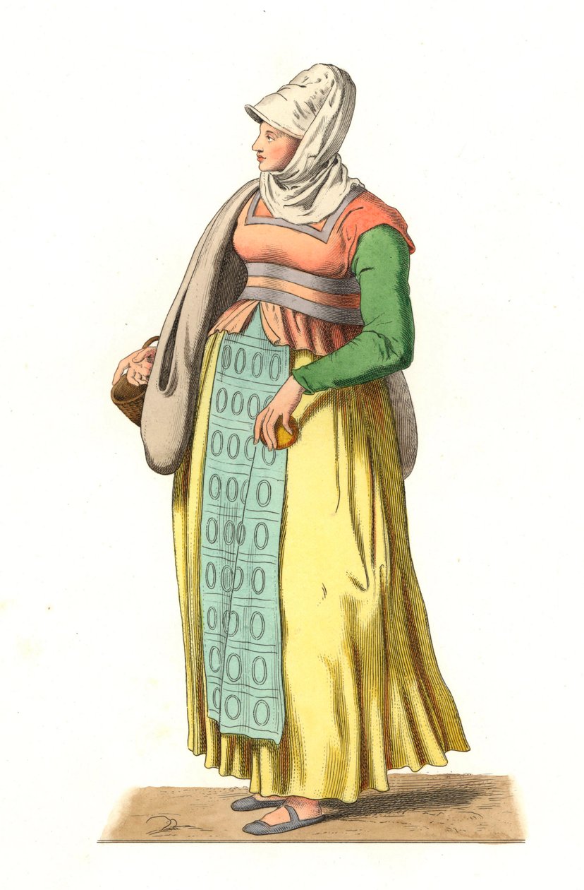 Paysanne portugaise du 16e siècle - Lithographie d