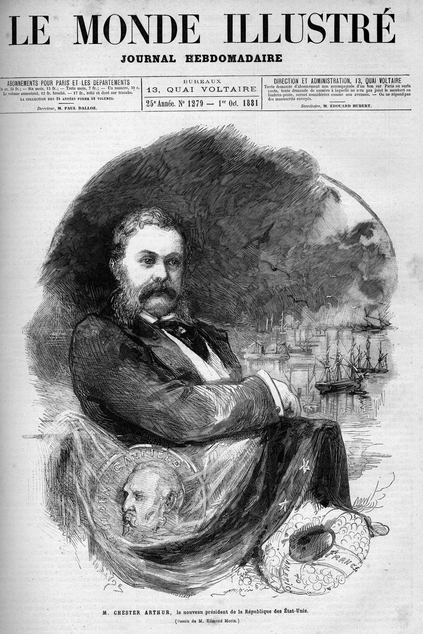 Portrait de Chester Alan Arthur (1830-1886), président des États-Unis. Gravure par Edmond Morin. Un de « Le Monde Illustré » n°1279 du 1er octobre - Edmond Morin