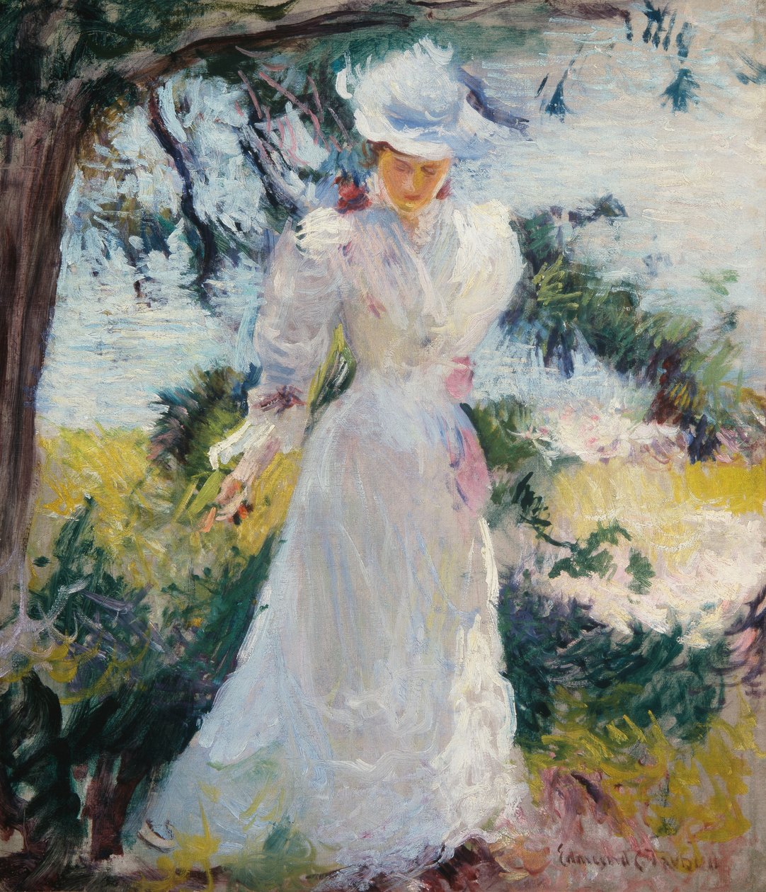 Ma femme, Emeline, dans un jardin - Edmund Charles Tarbell