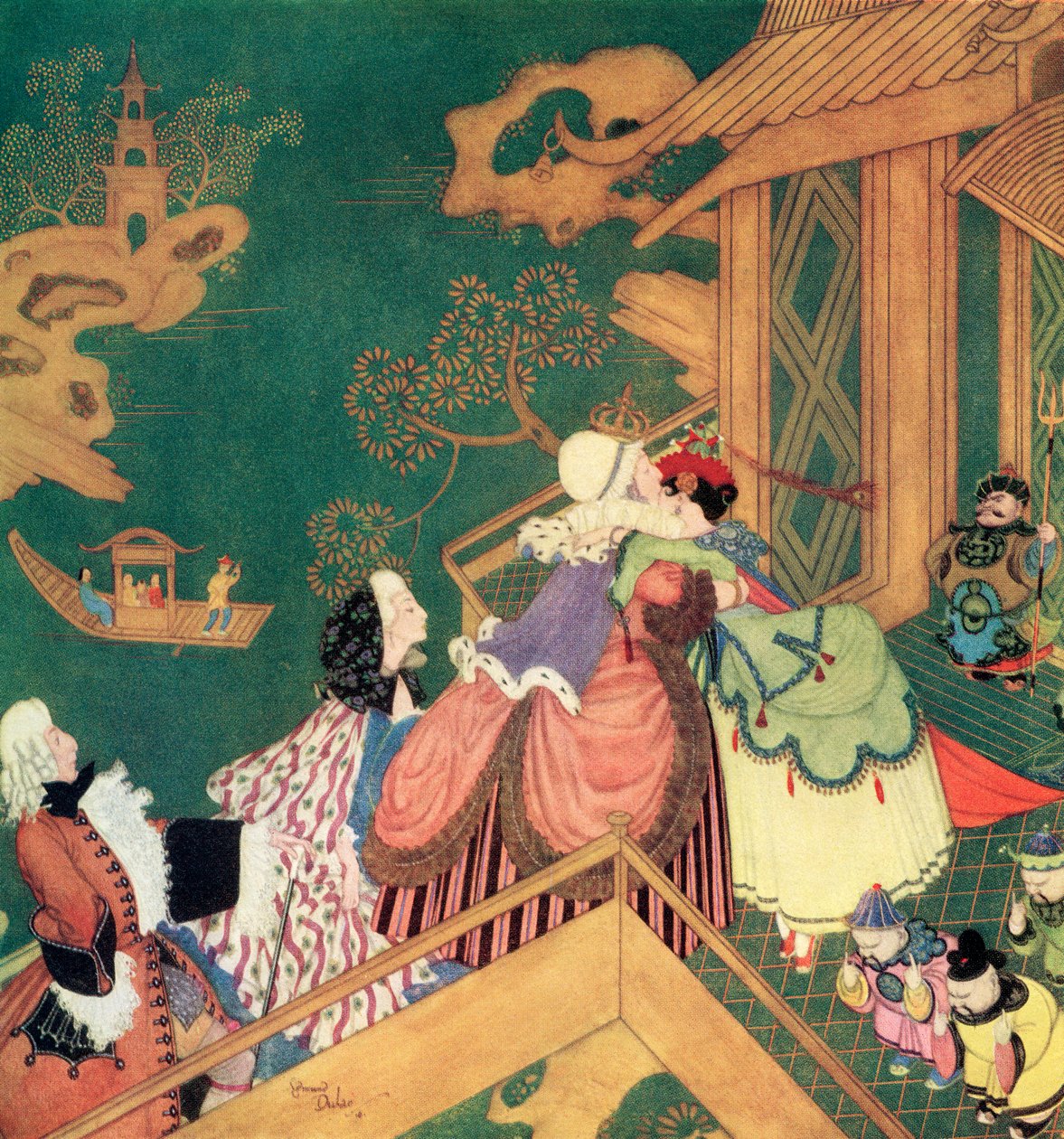 "Laideronnette embrassa et embrassa la bonne Fée Protectrice", illustration du conte de fées français Le Serpent Vert, tiré du Livre de contes de fées d