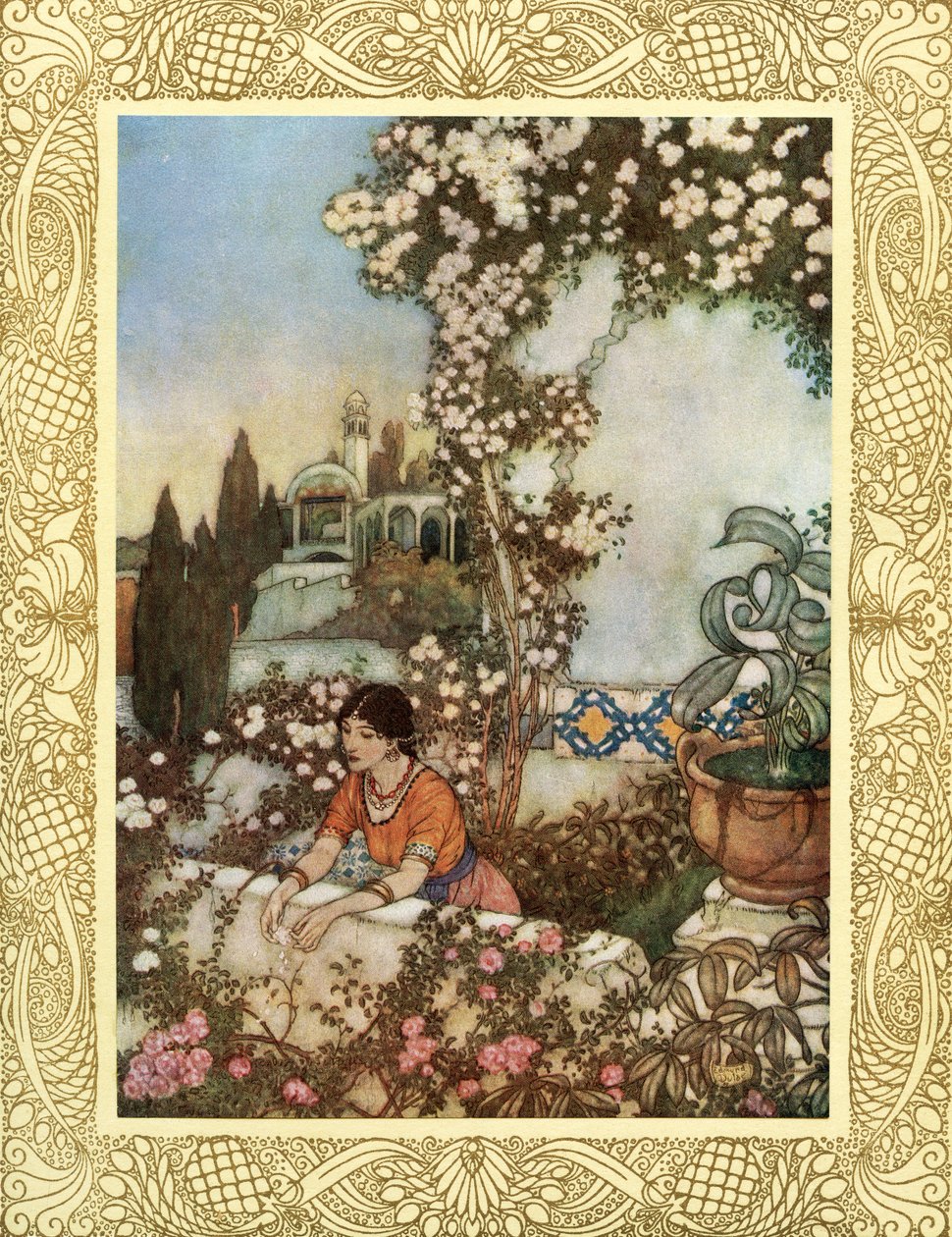 Regardez la rose qui souffle autour de nous - "Regardez, riant," dit-elle, "dans le monde je souffle : À la fois le gland de soie de ma bourse déchire, et son trésor sur le jardin jette, illustration du 