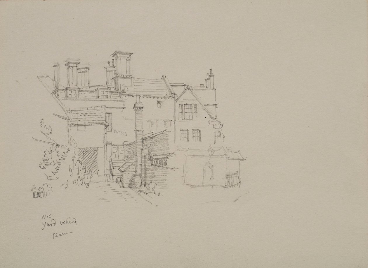 Croquis de la cour derrière la grange du Warden à New College, avec des logements en arrière-plan - Edmund Hort New