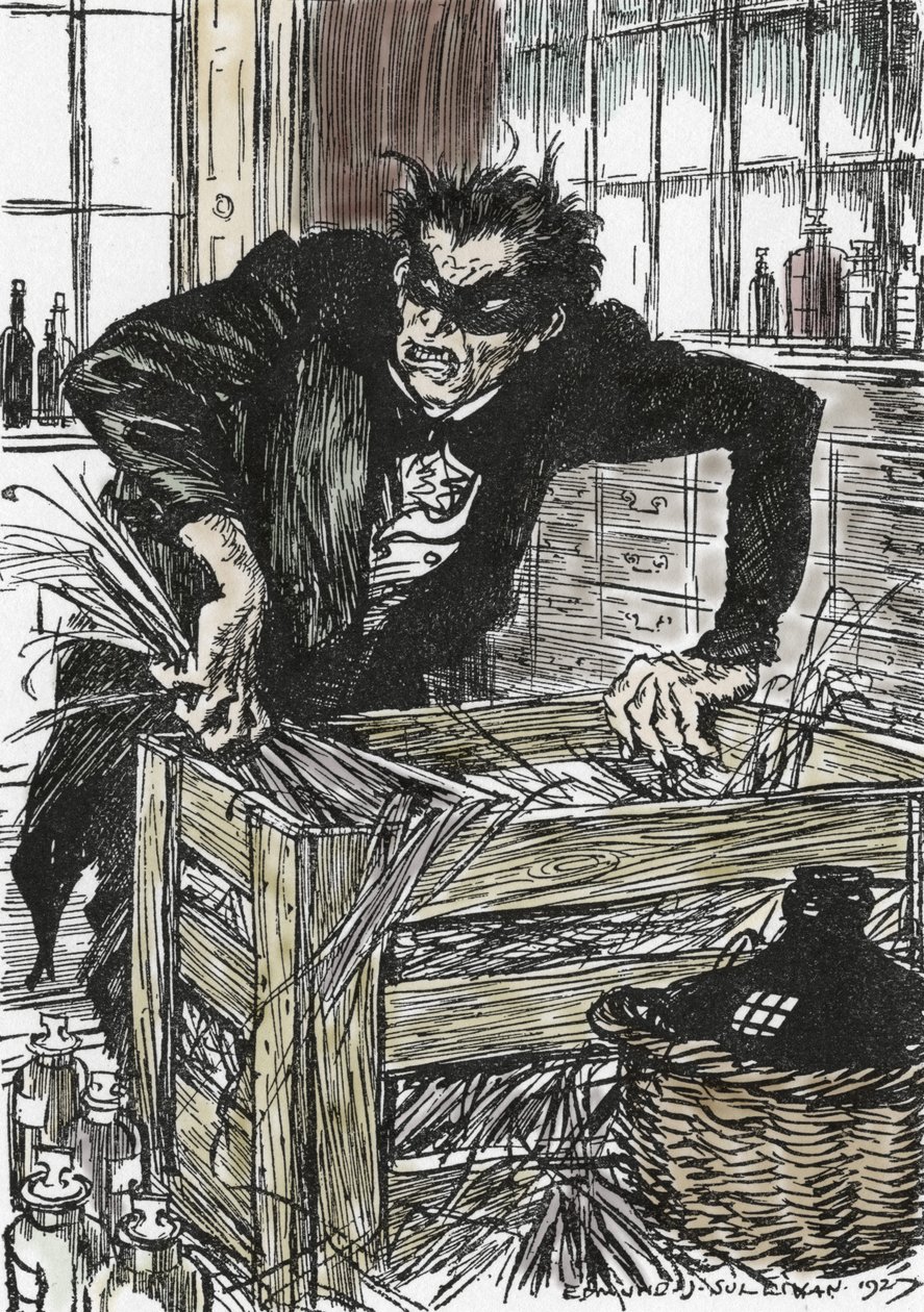 Dr Jekyll cherchant désespérément les poudres lui permettant de se débarrasser de son personnage de Mr Hyde, Illustration par Edmund Joseph Sullivan (1869-1933) pour le roman L