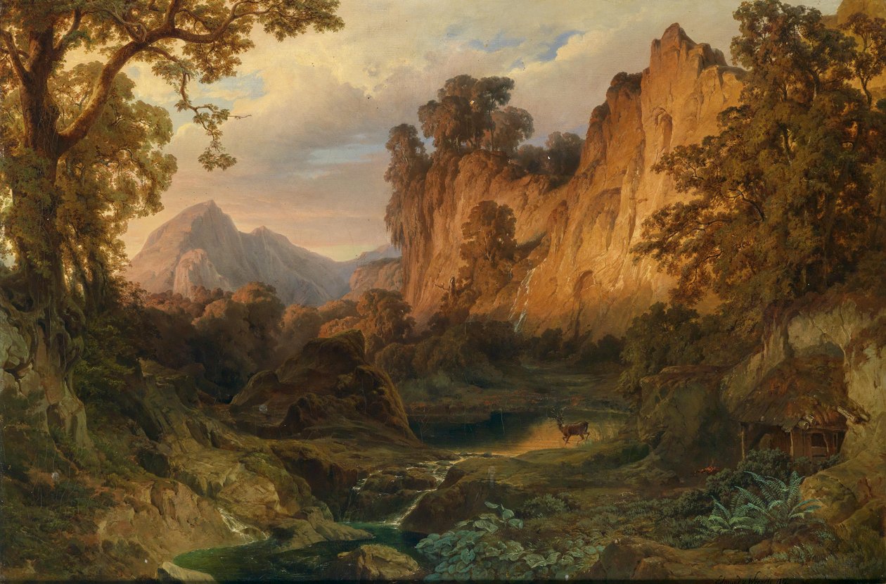 Edmund von Wörndle Paysage romantique au crépuscule 1859 - Edmund von Wörndle