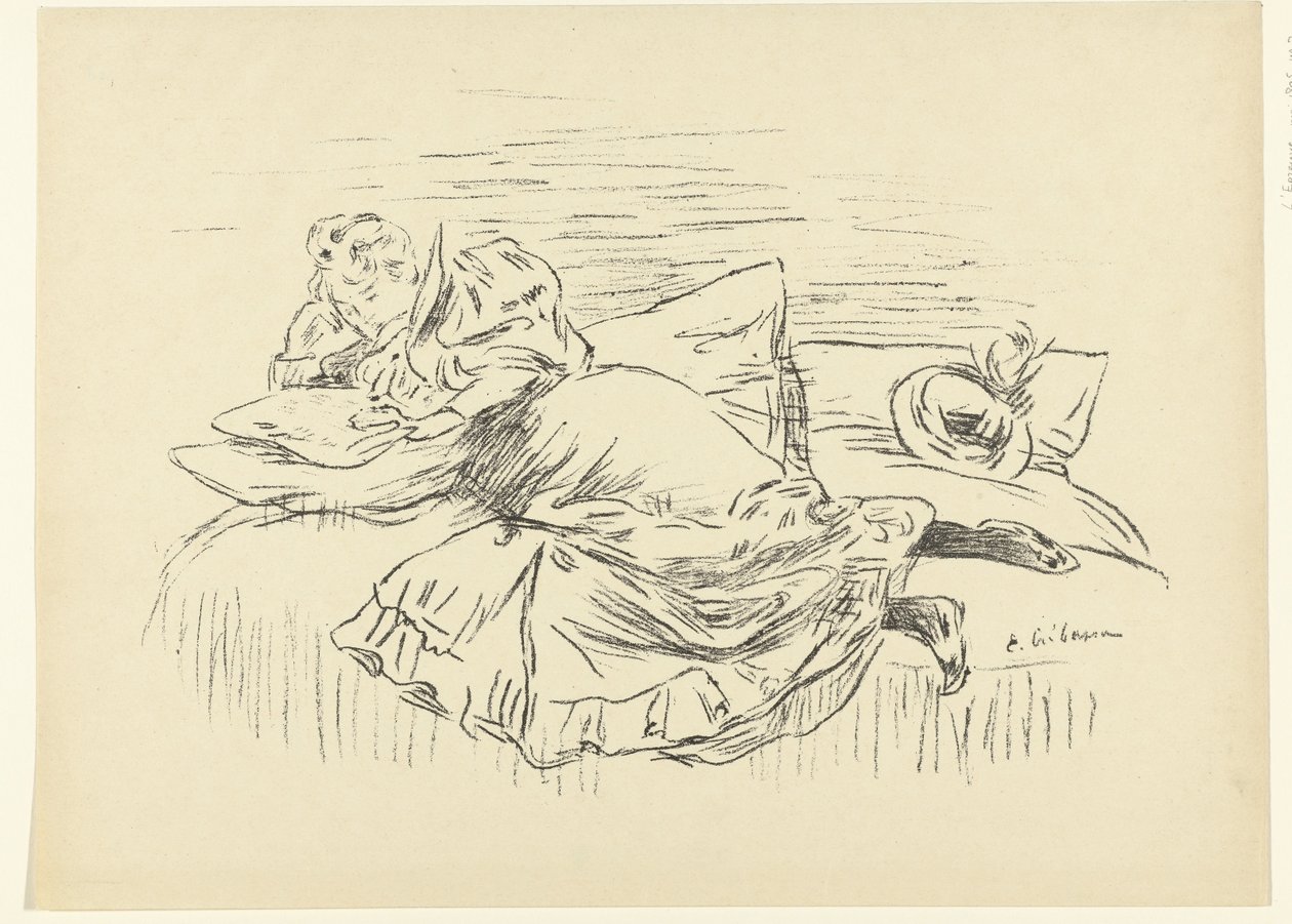 Femme lisant allongée sur un lit - Edouard Crébassa