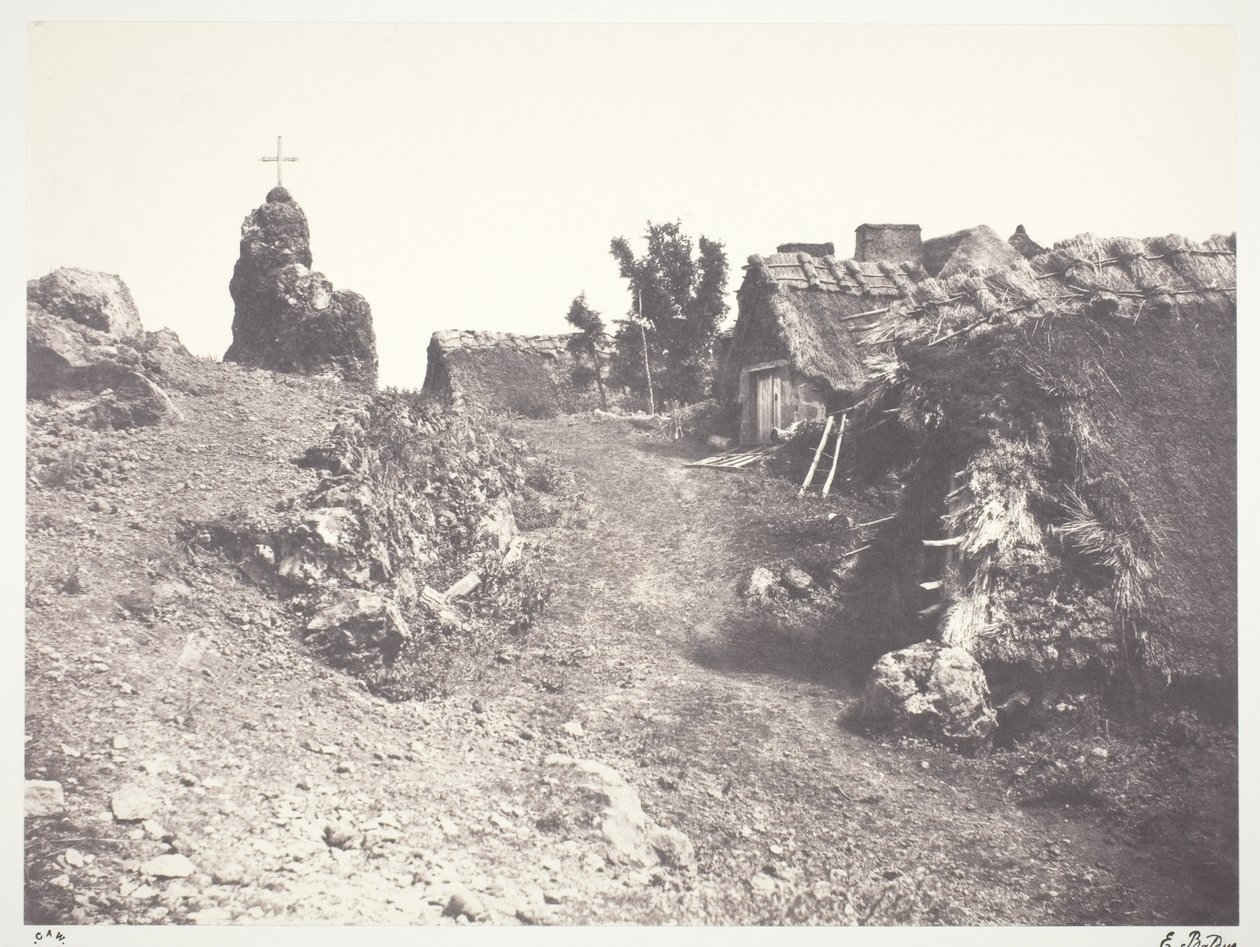 Chaumieres en Auvergne, avec un calvaire - Edouard Denis Baldus