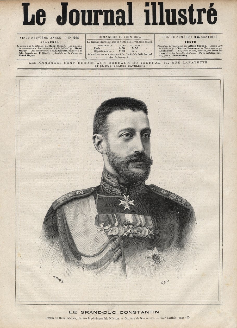 Portrait du Grand-Duc Constantin Nikolaïevitch de Russie (Grand-Duc Constantin Nikolaïevitch de Russie ou Konstantin Nikolaïevitch Romanov) - Edouard Felicien Eugene Navellier