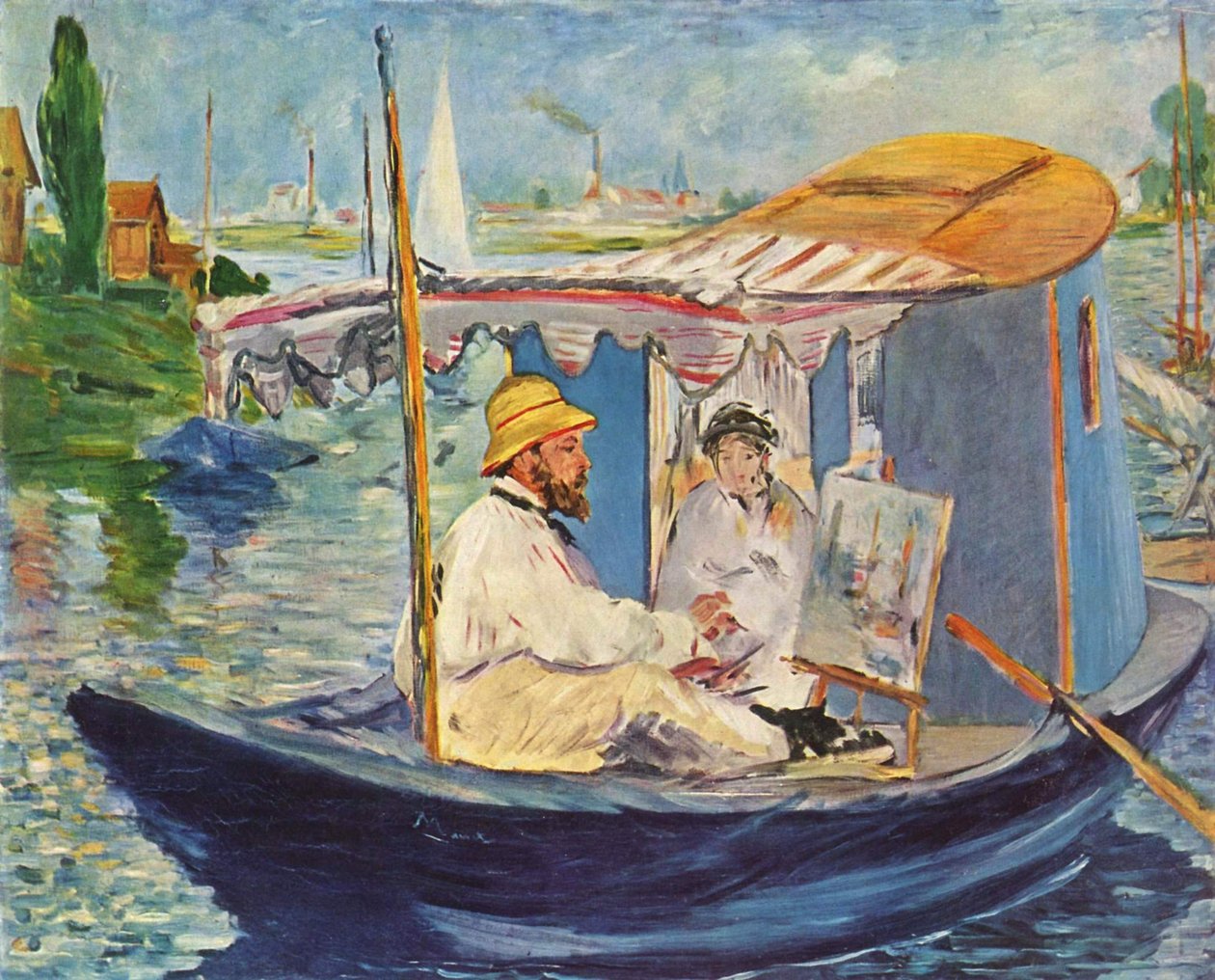 Allemand : Die Barke Claude Monet peignant dans son bateau-atelier - Édouard Manet