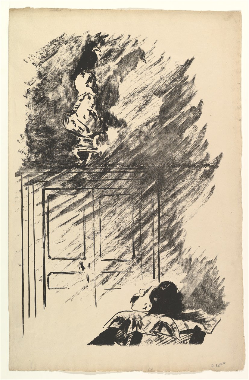 Perché sur un buste de Pallas. Illustration de Le Corbeau par Edgar Allan Poe - Édouard Manet