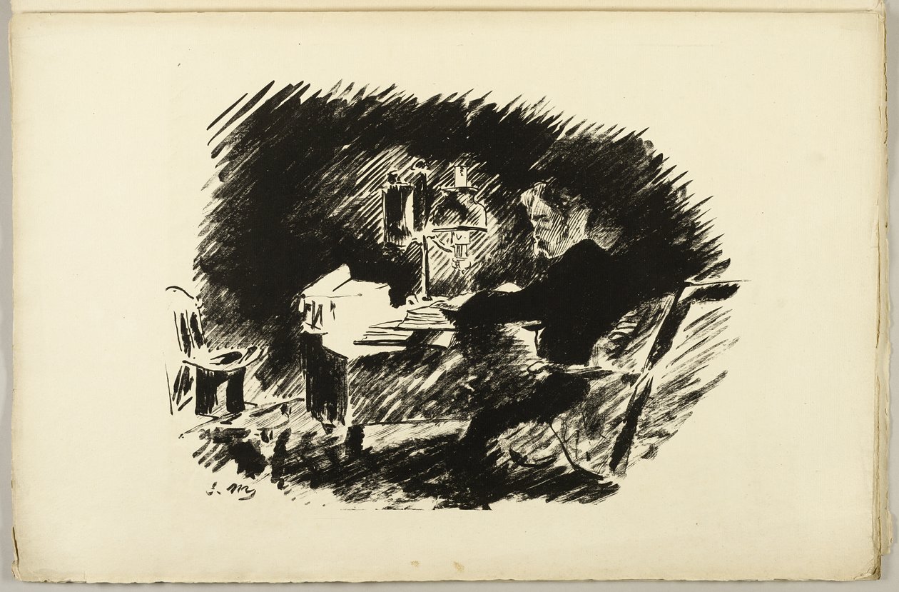 Sous la lampe ("Il était une fois une minuit lugubre..."), de Le Corbeau - Édouard Manet
