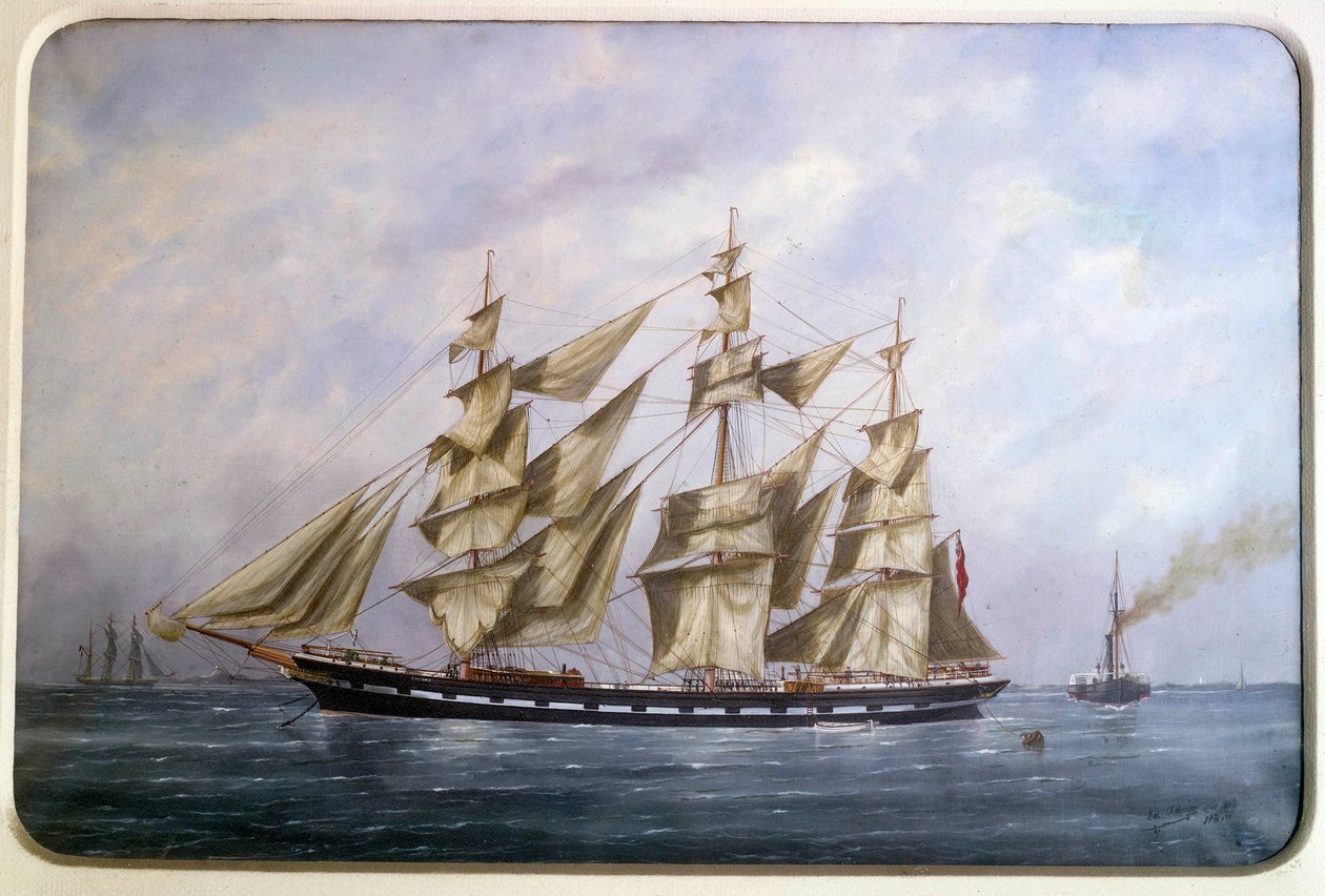 Le Rossdhu, trois mâts anglais avec voile sèche - Edouard Marie Adam