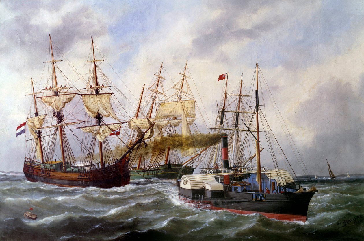 Deux trois-mâts remorqués par Le Neptune au Havre en 1882 - Edouard Marie Adam