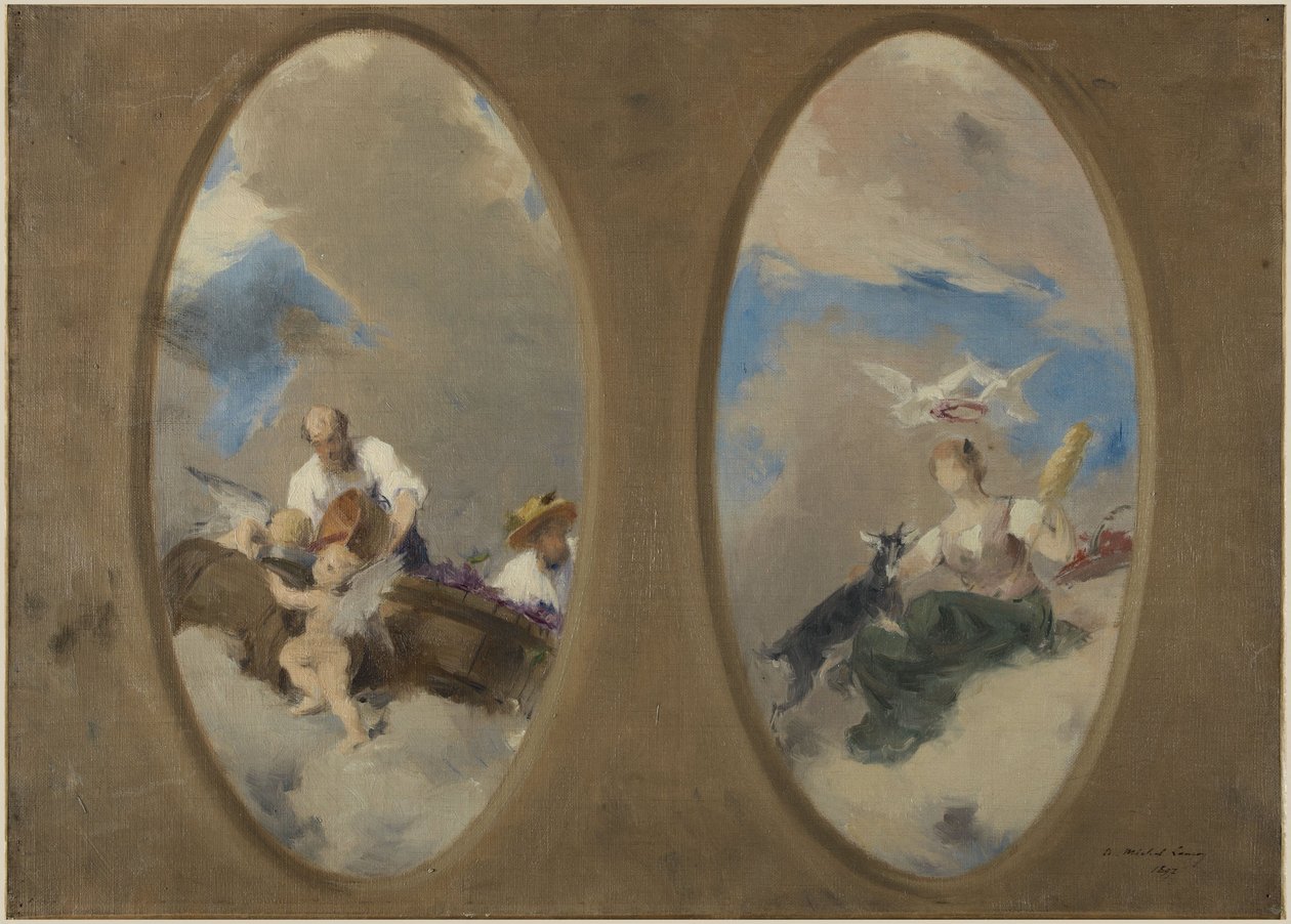 Esquisse pour la mairie de Suresnes : Allégorie du vin - Chevrière aux colombes (plafonds) - Edouard Michel Lancon