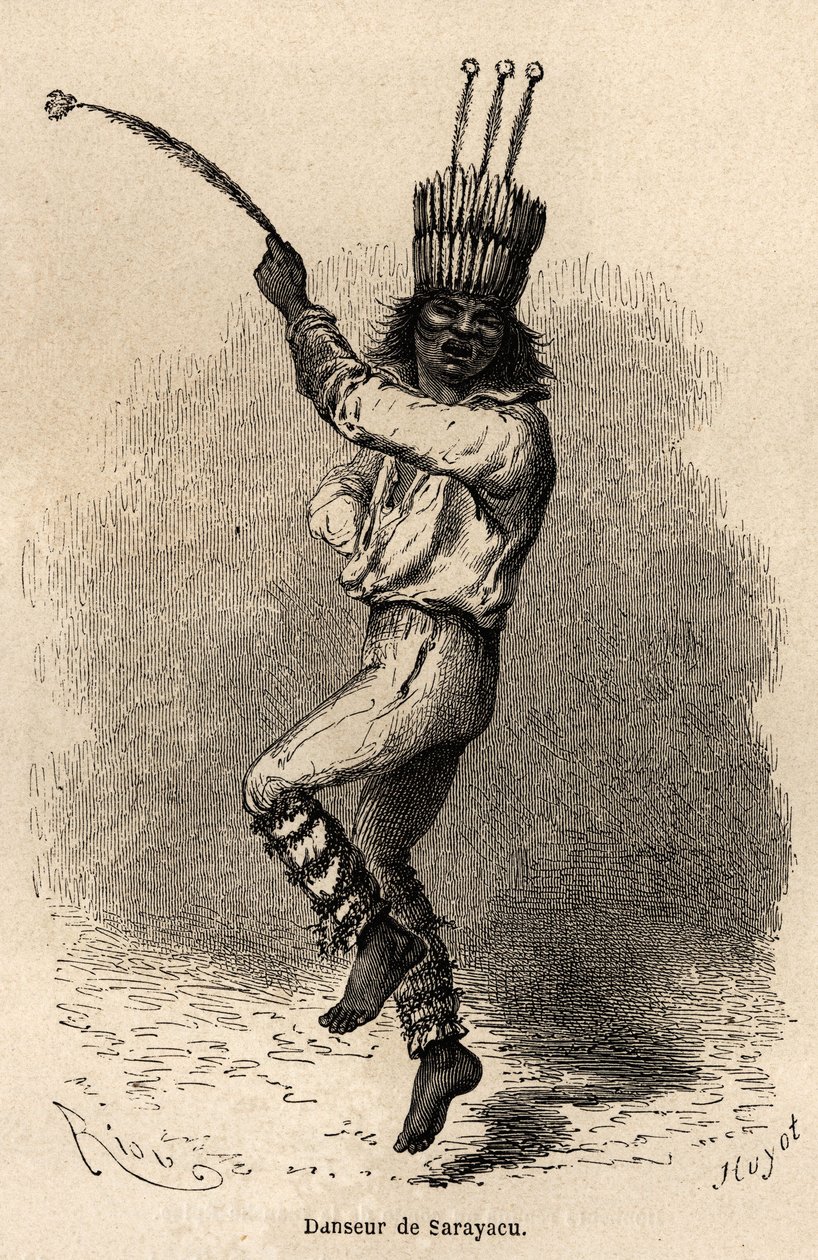 Une danseuse à Sarayacu (Pérou), dessin de Riou, pour illustrer le voyage de Paul Marcoy de l