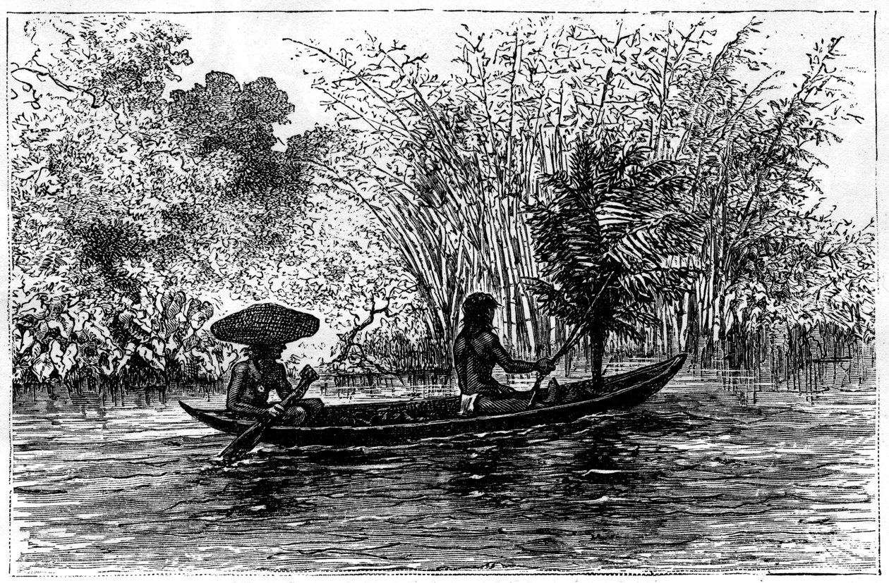 Pirogue dans le fleuve Essequibo, Guyana, 19ème siècle - Edouard Riou