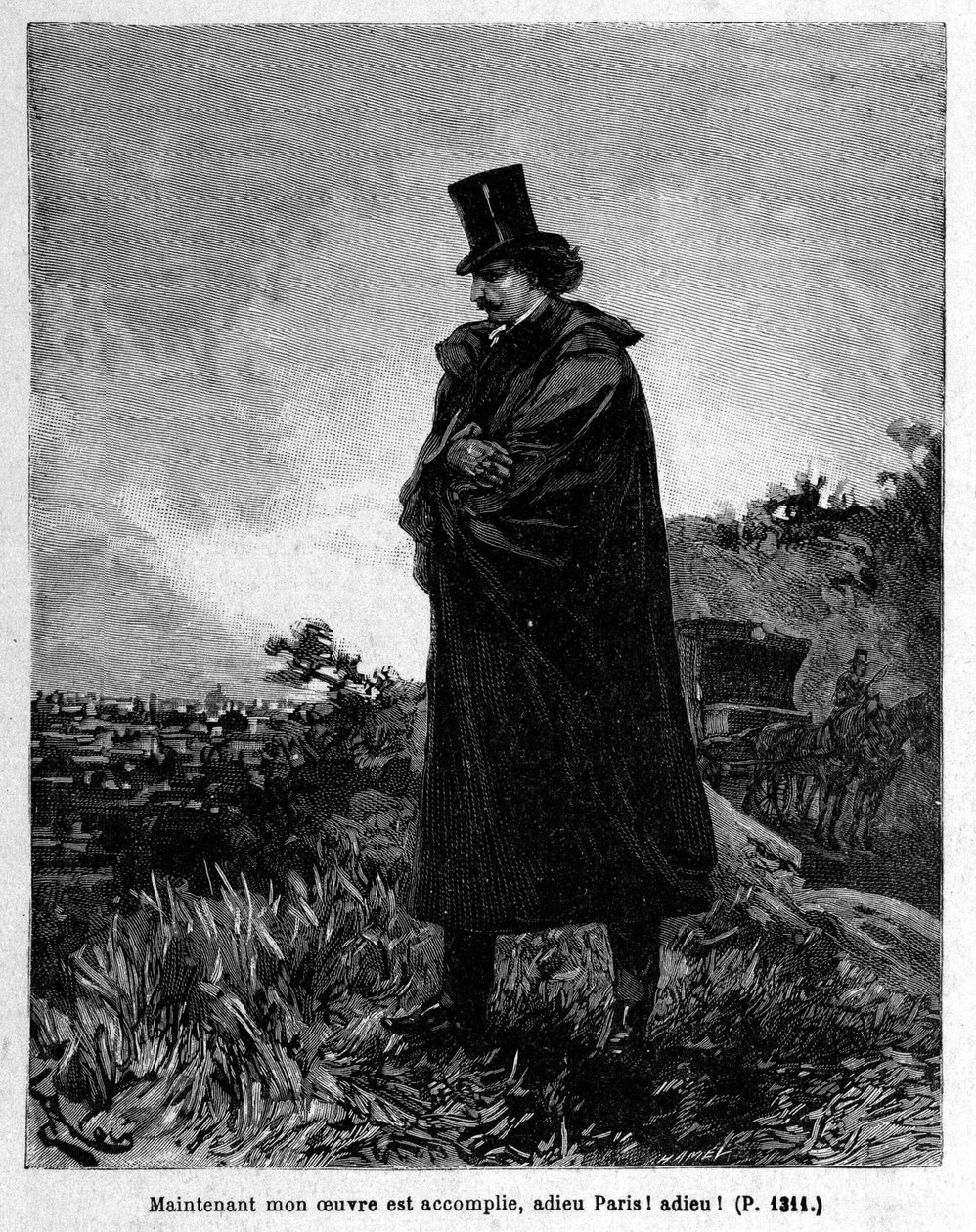 Edmond Dantès, le Comte de Monte-Cristo quittant Paris - Gravure de Riou, dans « Le Comte de Monte-Cristo » par Alexandre Dumas, Rouff & Cie - Edouard Riou