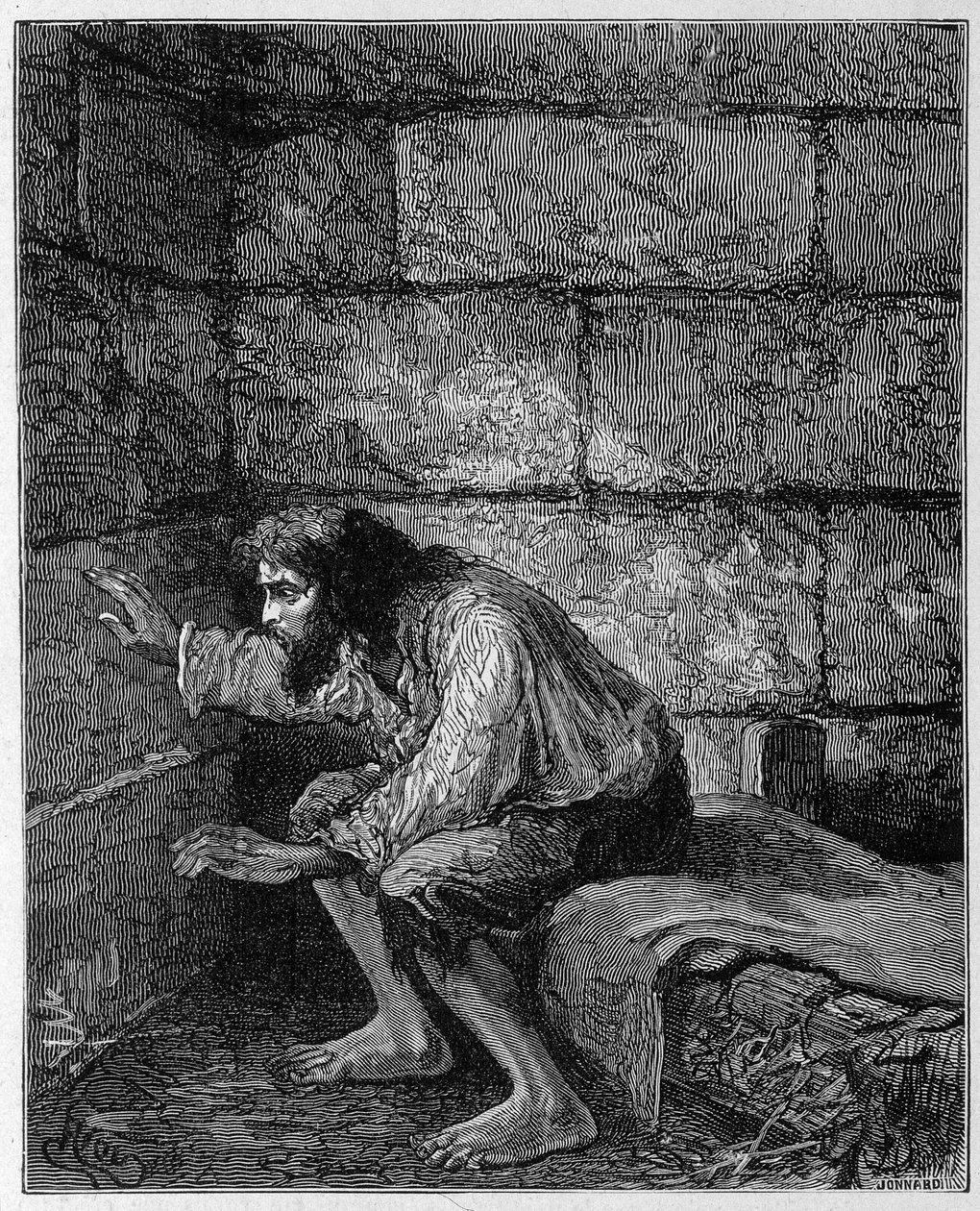Edmond Dantès, le comte de MonteCristo dans sa prison Gravure de Riou, dans "La Comte de