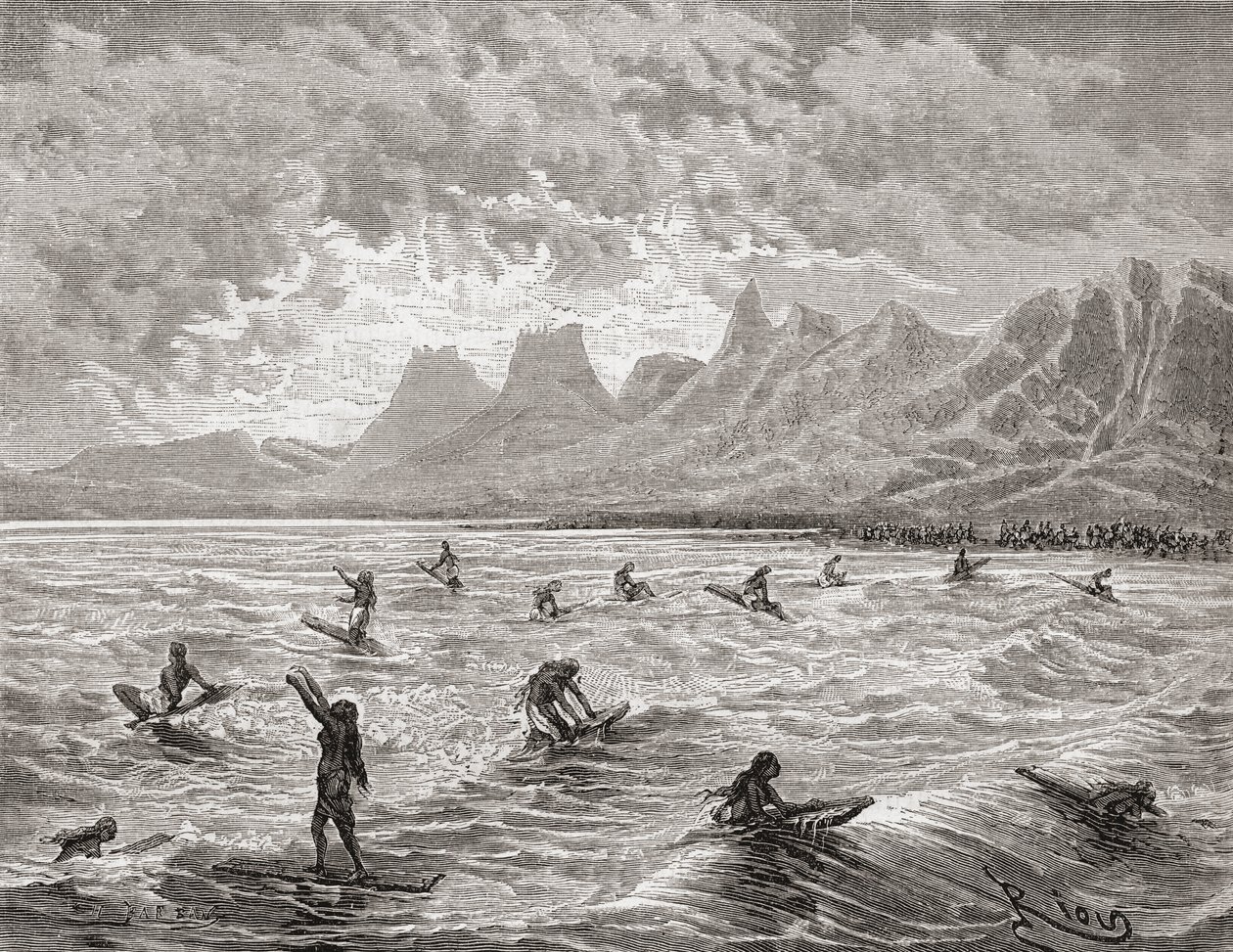 Hawaïens surfant, illustration de 