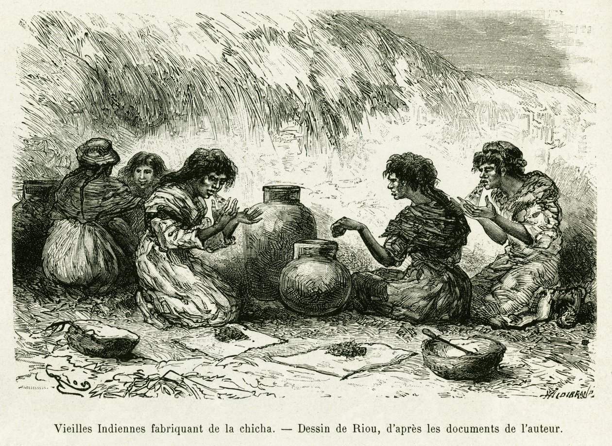 Vieilles Indiennes faisant du shisha (illustration de Voyage dans le delta du Pilcomayo et de Buenos Aires à Sucre) - Edouard Riou