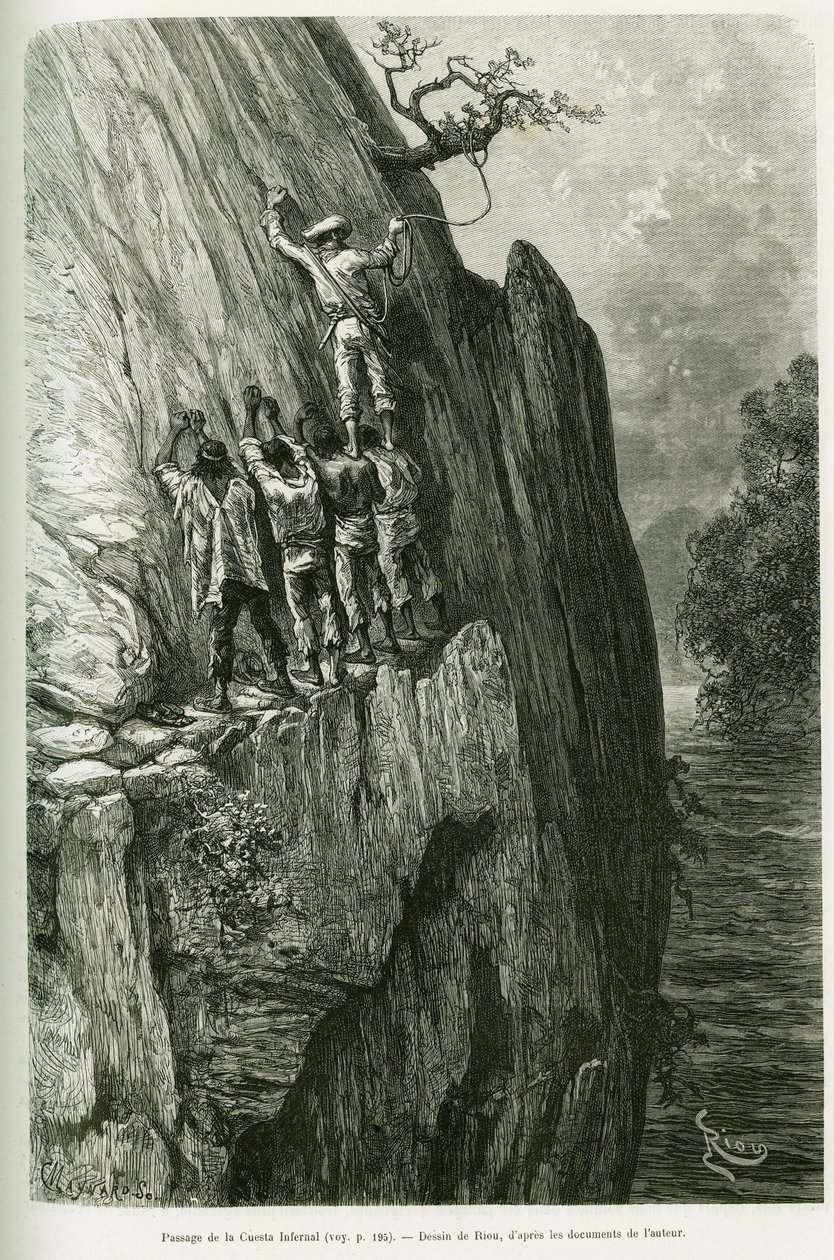 Passage de la Cuesta Infernal (illustration de Voyage dans le delta du Pilcomayo et de Buenos Aires à Sucre) - Edouard Riou