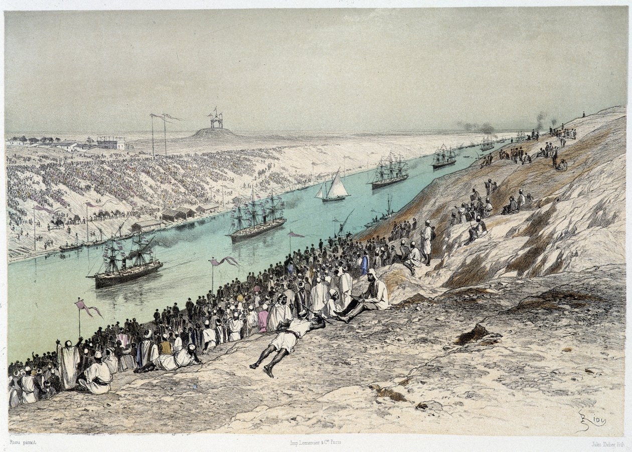 Passage à El-Guisr dans « Inauguration du canal de Suez par G. Nicole. 1869 - Edouard Riou