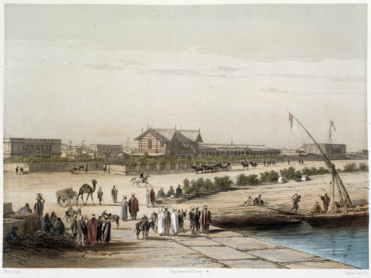 Scène et vue du canal dans "Inauguration du canal de Suez" par G. Nicole. 1869 - Edouard Riou