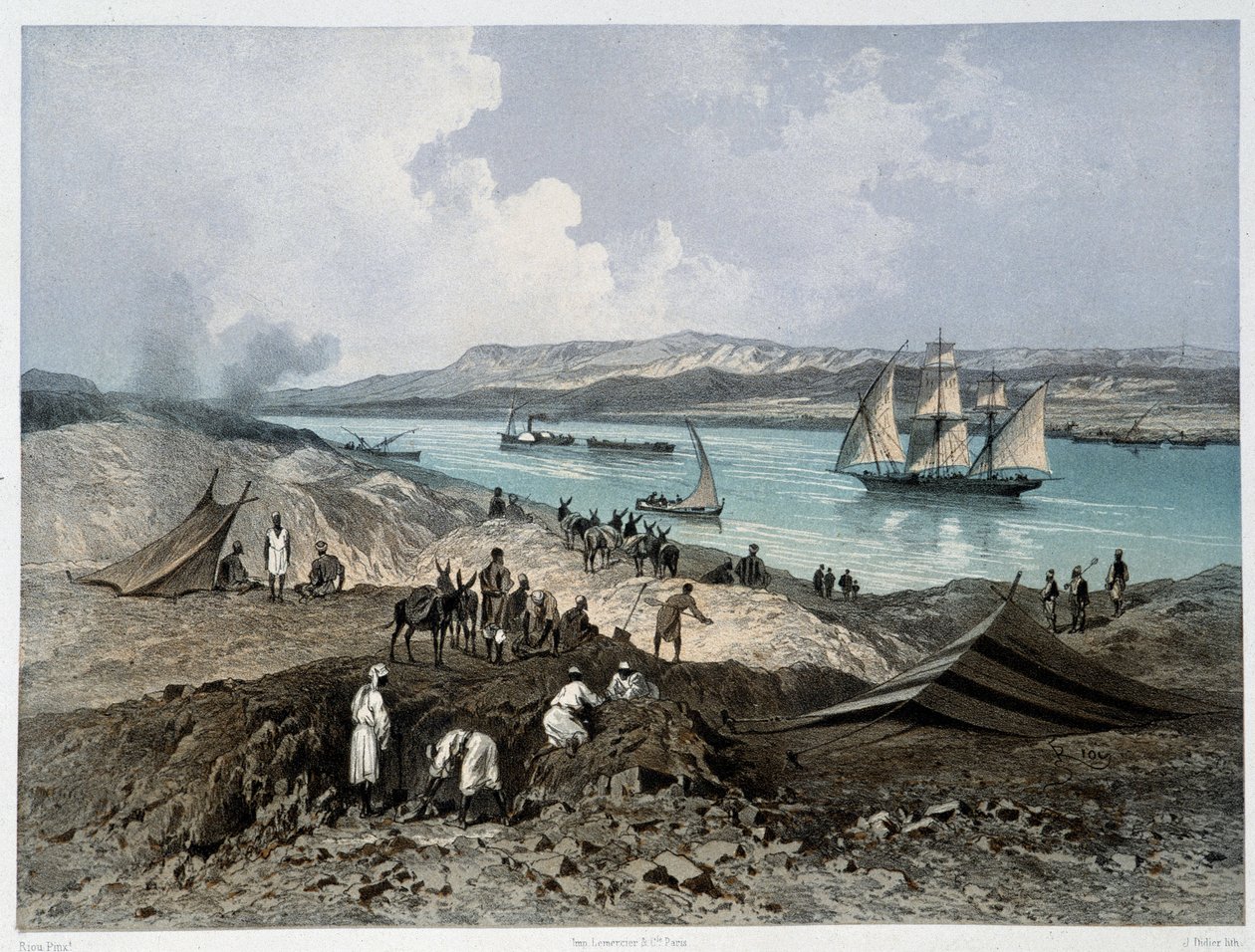 Vue du canal dans "Inauguration du canal de Suez" par G. Nicole. 1869 - Edouard Riou