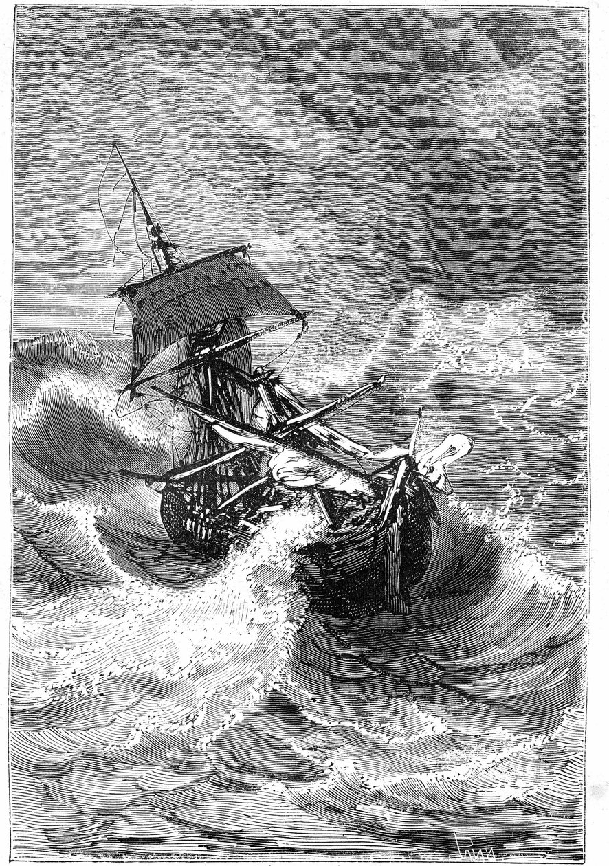 Vignette du livre de Jules Verne « Les Enfants du capitaine Grant, Voyage autour du monde », 1867 - Edouard Riou