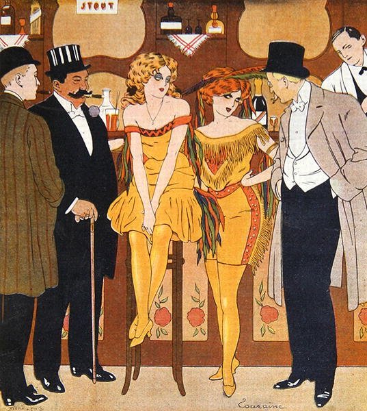 Caricature de prostituées avec leurs clients, de 