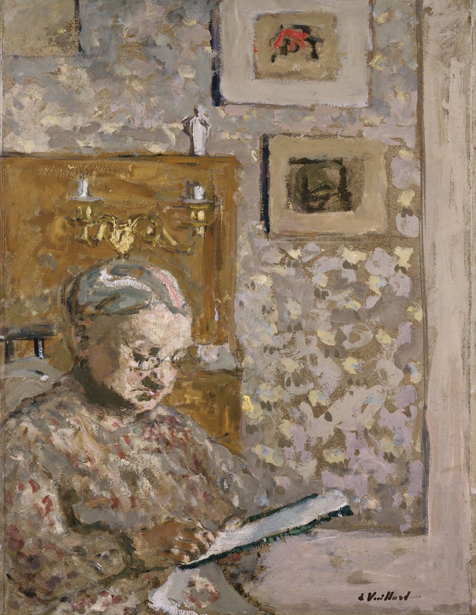 Mme Vuillard avec une tapisserie, vers 1910 - Edouard Vuillard