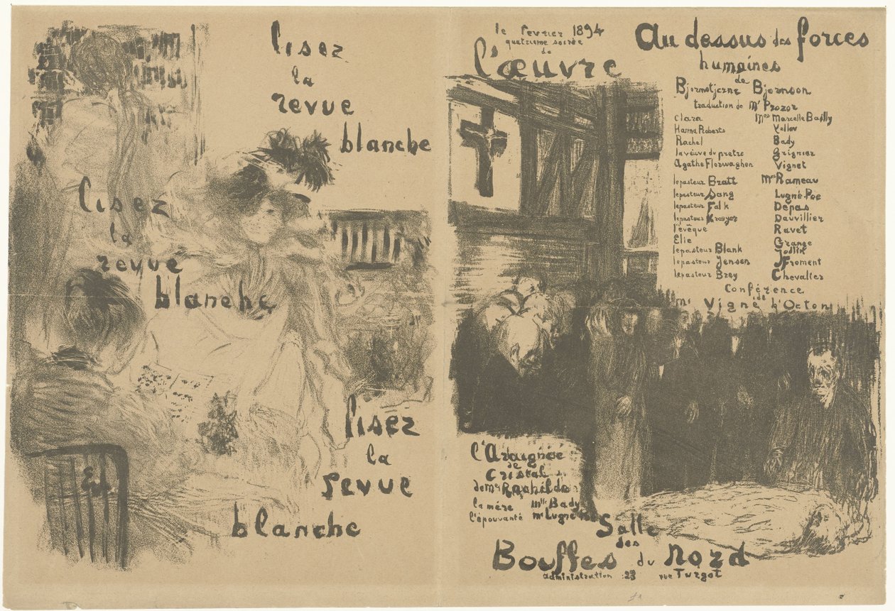 Couverture de programme avec publicité pour La Revue Blanche et annonce de la pièce Au-dessus des forces humaines - Edouard Vuillard