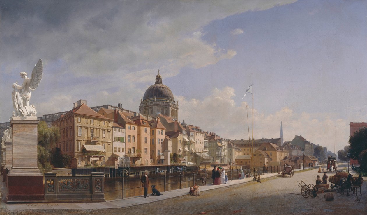 French : Vue de la façade arrière des maisons de la Schloßfreiheit Rear view of the Houses at Schloßfreiheit - Eduard Gaertner