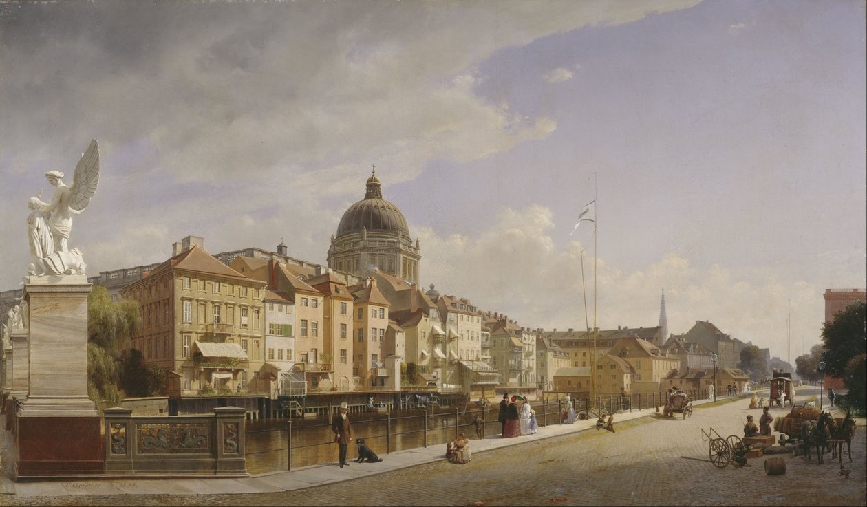 French : Vue de la façade arrière des maisons de la Schloßfreiheit Rear view of the Houses at Schloßfreiheit - Eduard Gaertner