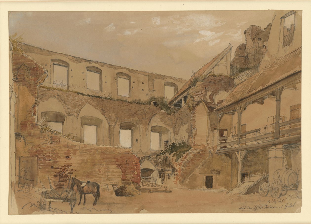 Ruines du château de Gollub, vue de la cour - Eduard Gaertner