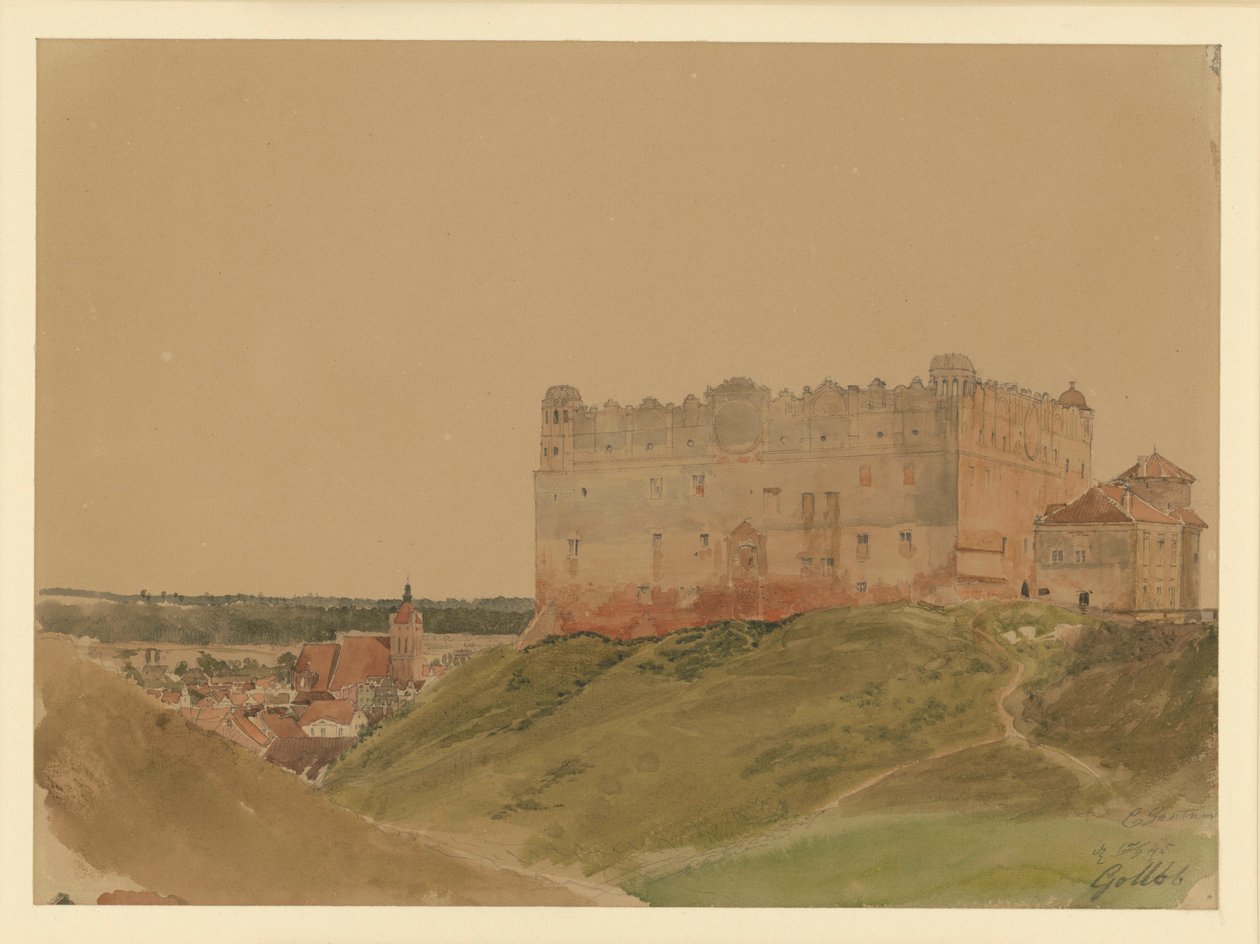 Ruines du château à Gollub, la ville à gauche - Eduard Gaertner