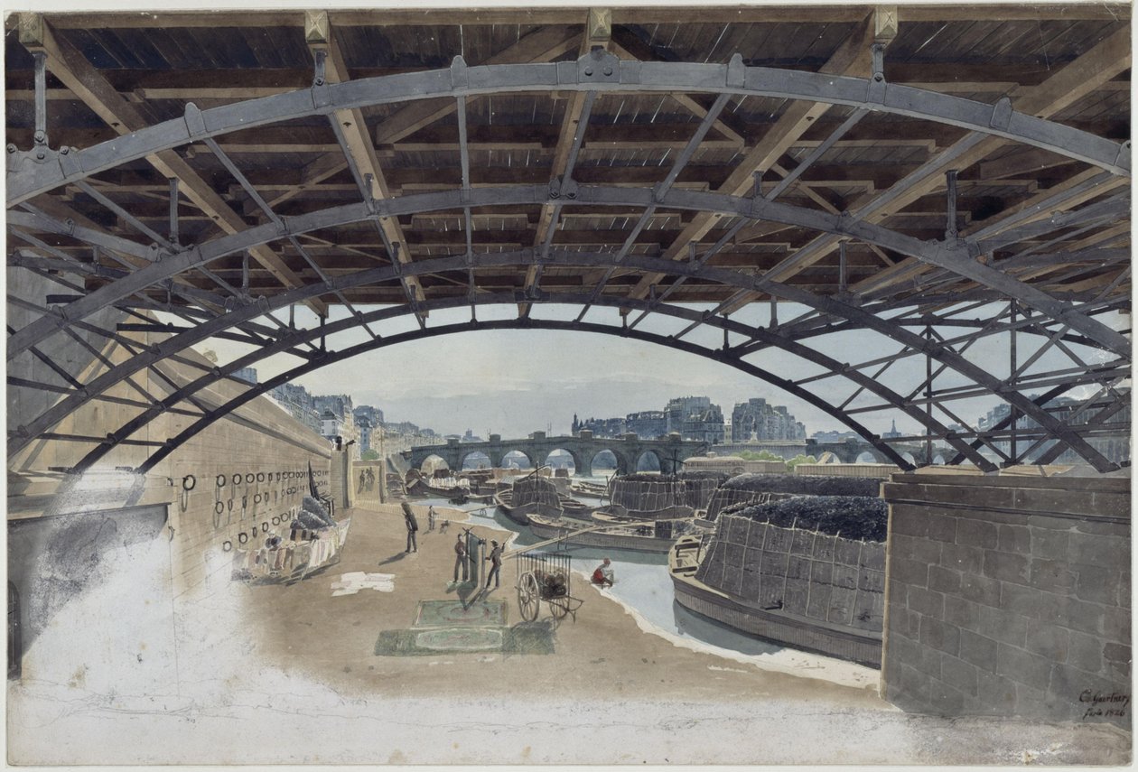Sous le pont des Arts, avec vue sur le Pont-Neuf et l