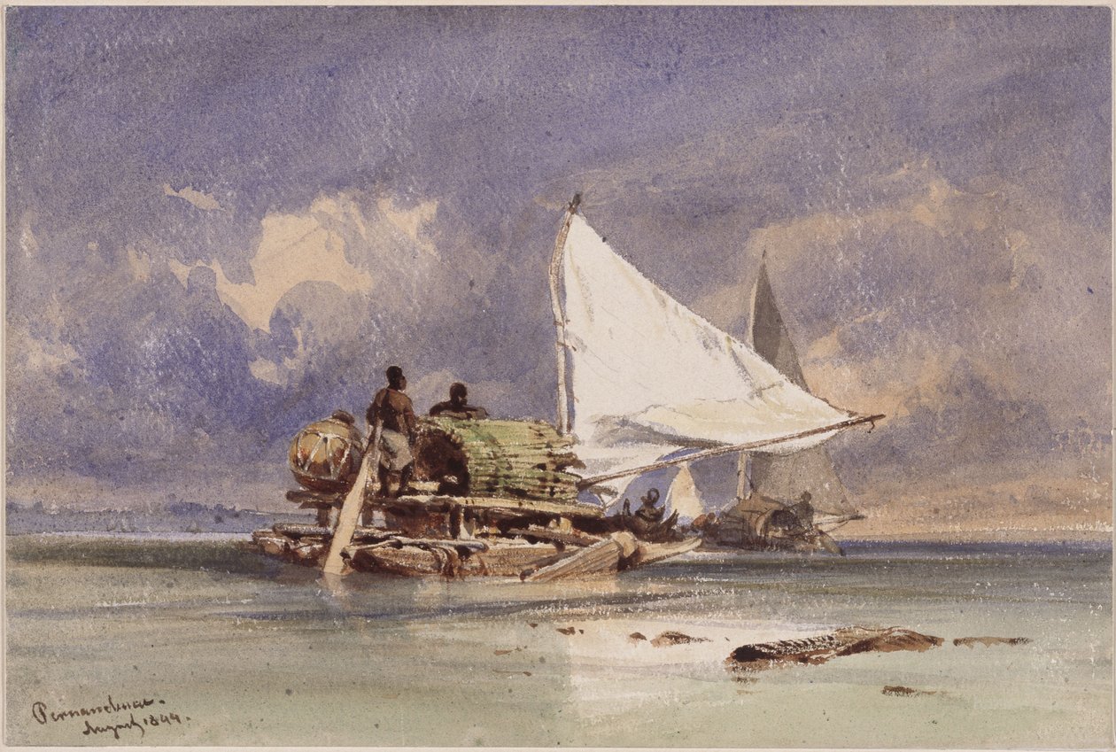 Des jangadas en mer près de Pernambuco (Recife) - Eduard Hildebrandt