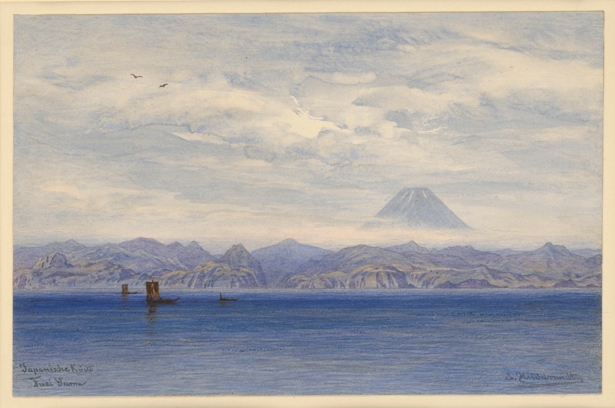 Côte japonaise avec le mont Fuji - Eduard Hildebrandt