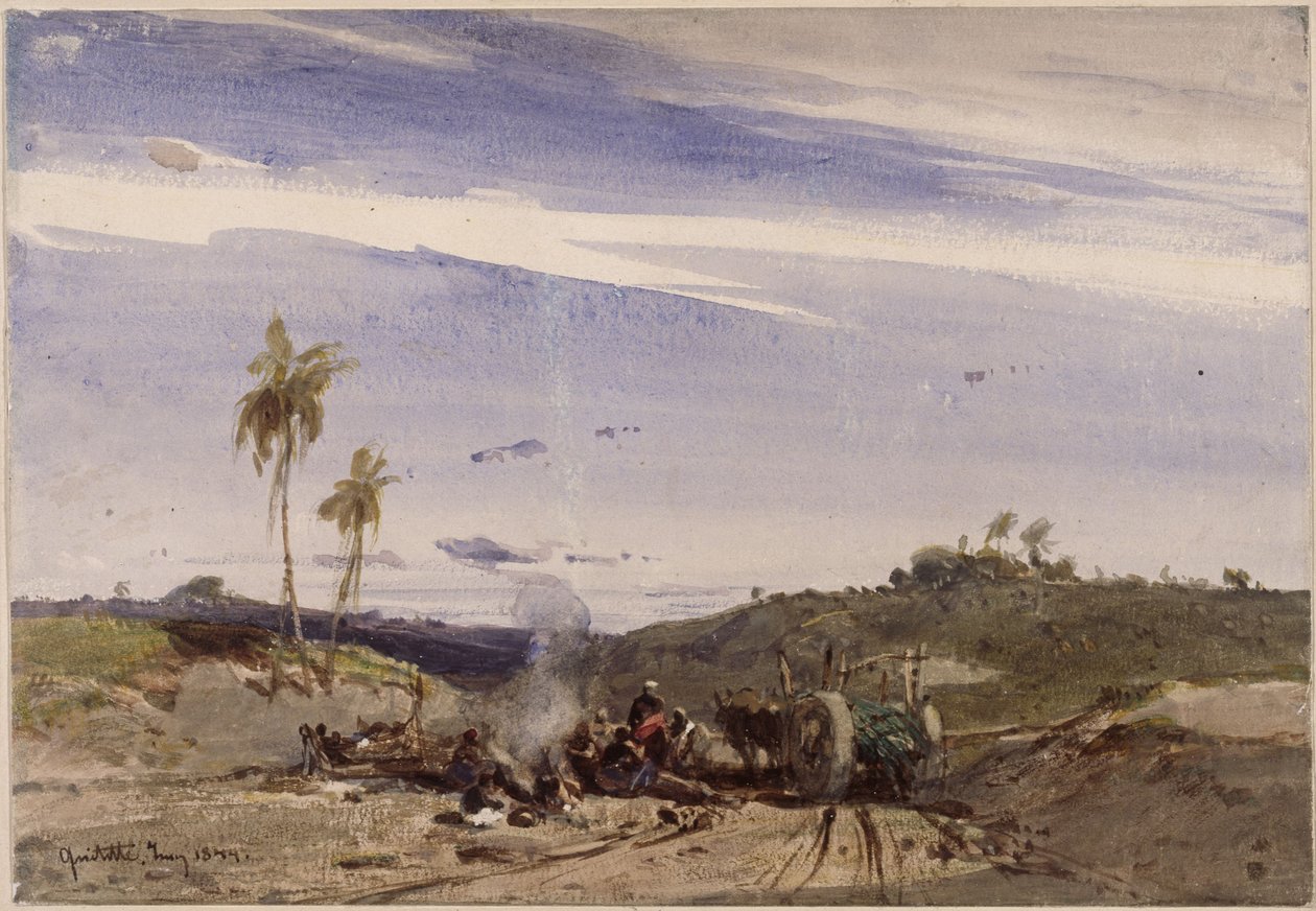Route menant à Quititte ; au premier plan, des Afro-brésiliens en train de se reposer et une charrette tirée par un bœuf - Eduard Hildebrandt