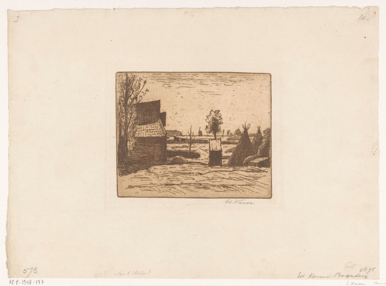 Ferme avec grange et meules de foin - Eduard Karsen (signed by artist)