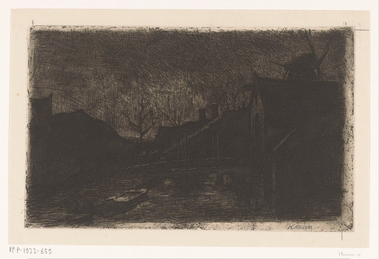 Paysage avec maisons et moulin au crépuscule - Eduard Karsen (signed by artist)