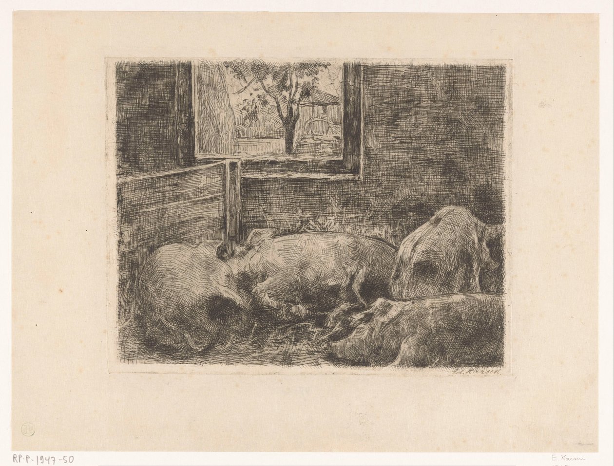 Cochons dans une étable - Eduard Karsen (signed by artist)