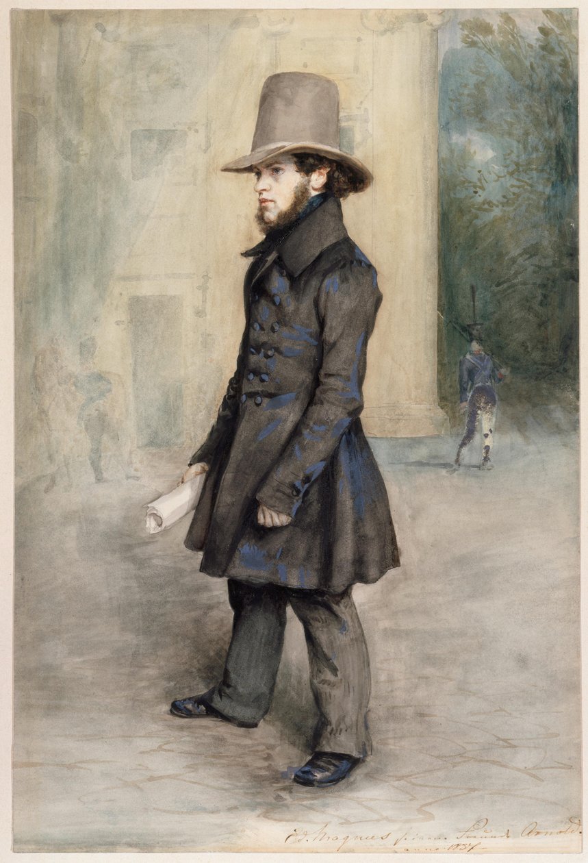 French : Adolph von Menzel avec un chapeau Biedermeier - Eduard Magnus