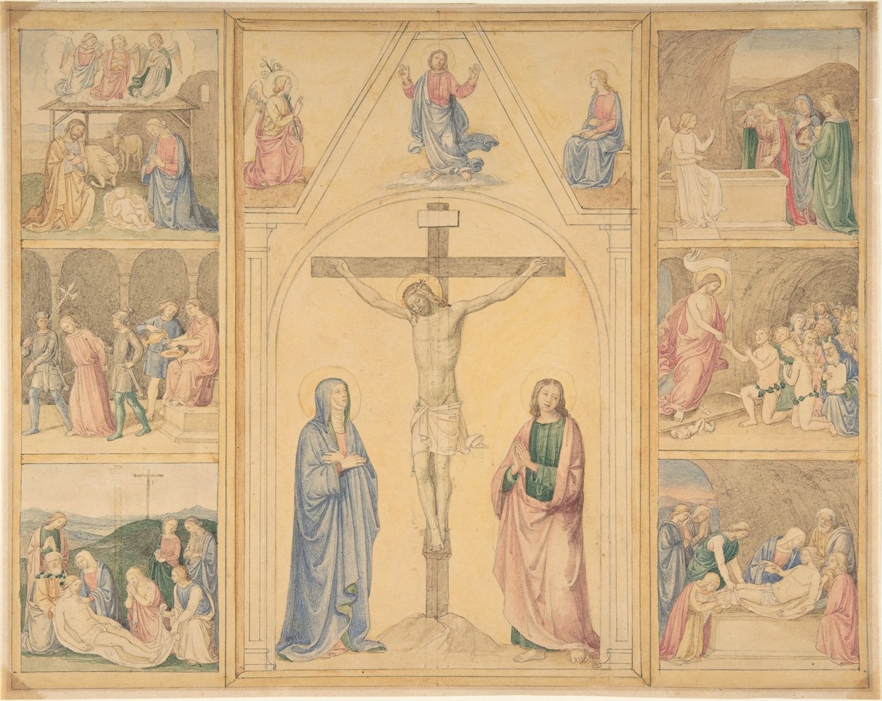 Christ en Croix avec Six Scènes de la Vie du Christ - Eduard von Steinle