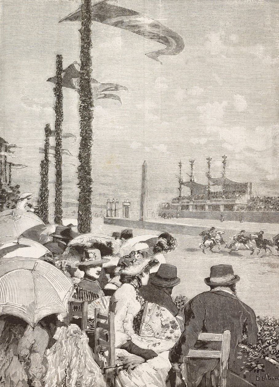 Courses de chevaux aux fêtes pompéiennes, Pompéi, Italie, gravure d