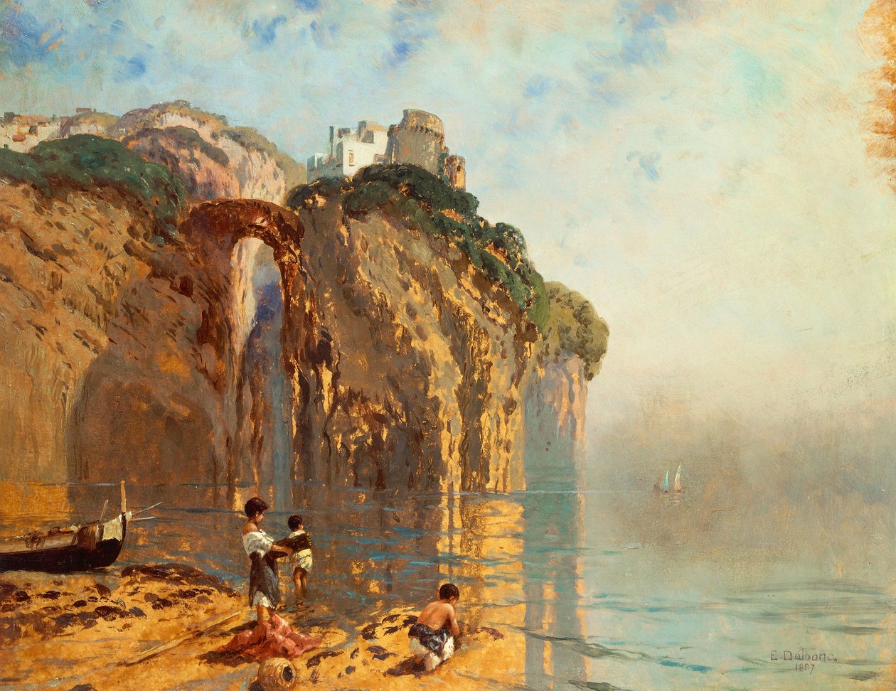 Vue du golf avec des gens sur la plage - Eduardo Dalbono