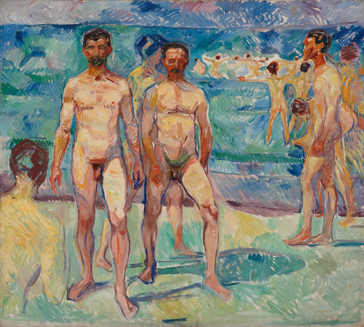 Hommes se baignant ; Moyen Âge - Edvard Munch
